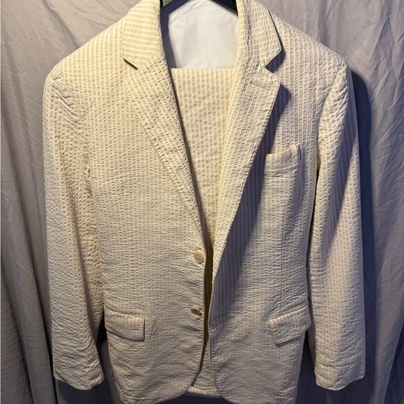 Theory Jackets & Blazers - Theory Cream& white Suit-jacket & pants Coat with Seersucker Texture